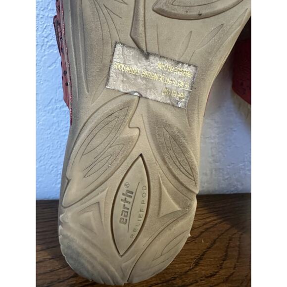 Earth Perforated Leather Slide Sandals Sand Antigua Bright Red - Picture 10 of 11